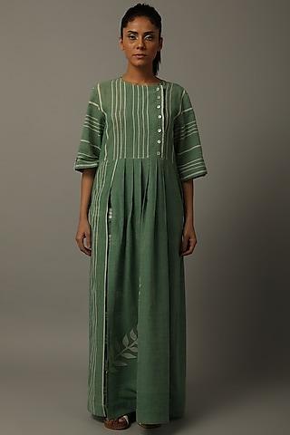 Green Leaf Motif Tunic With Pants