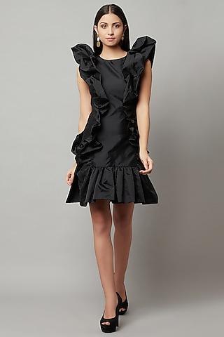 black-crepe-ruffled-dress