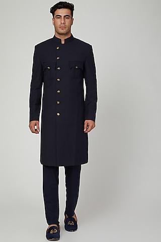 Navy Blue Suiting Sherwani