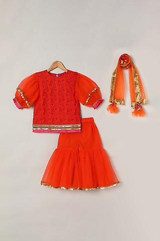 Orange Chiffon Sharara Set For Girls