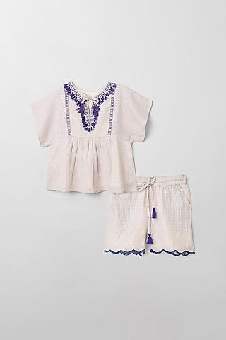 Beige Embroidered Co-Ord Set For Girls