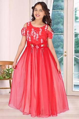 Red Embellished Ball Gown For Girls