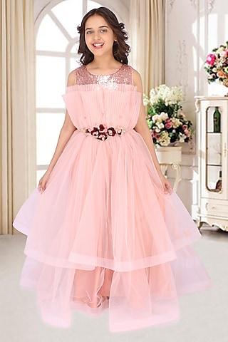 Peach Embellished Gown For Girls