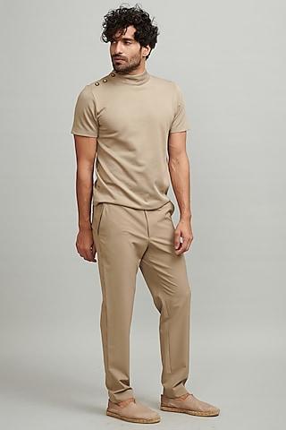beige-polyester-trousers