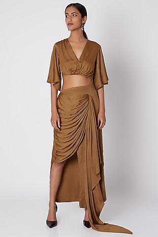 Brown Satin Draped Gown