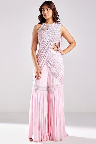 blush-pink-tulle-&-crepe-embroidered-draped-gharara-pant-saree-set
