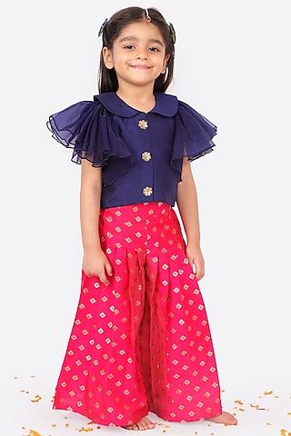 Candy Pink Pleated Palazzo Pant Set For Girls