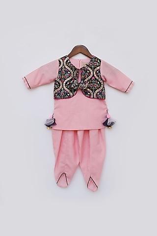 Pink Cotton Silk Dhoti Set For Girls