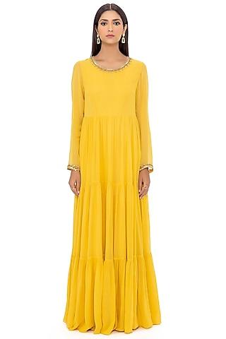 Yellow Embroidered Fit & Flared Tunic