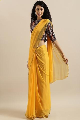 Yellow Chiffon Hand Dyed & Zari Embellished Saree Set