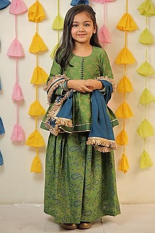 Green Chanderi Sharara Set For Girls
