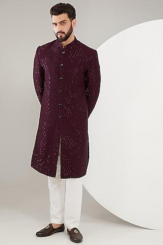 maroon-silk-cutdana-embroidered-sherwani