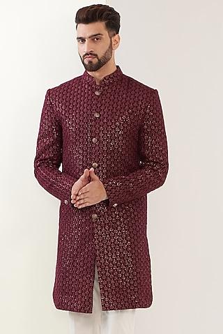 maroon-silk-embroidered-sherwani