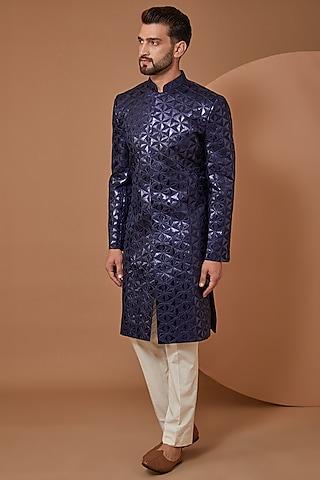 Blue Chanderi Silk sherwani