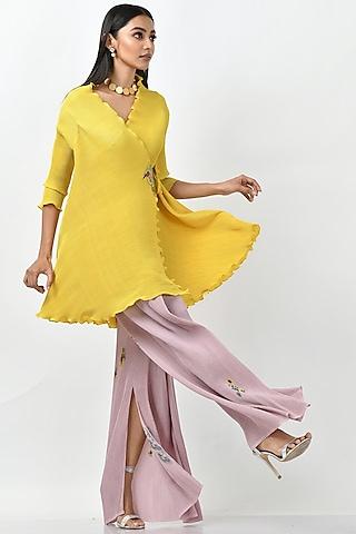 Yellow Pleated Polyester Wrap