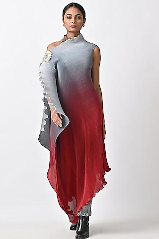 Silver & Red Ombre Pleated Tunic