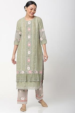 Green Printed & Embroidered Tunic
