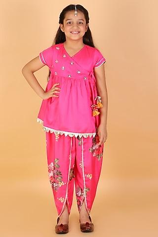 Pink Modal Satin Dhoti Set For Girls