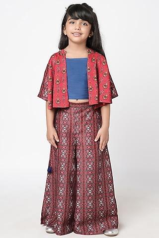 Red Polyester Palazzo Pant Set For Girls