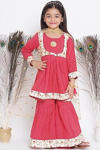 Red Cotton Sharara Set For Girls