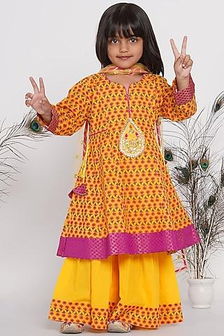 Yellow Cotton Sharara Set For Girls