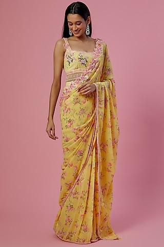 Yellow Digital Printed Saree Set