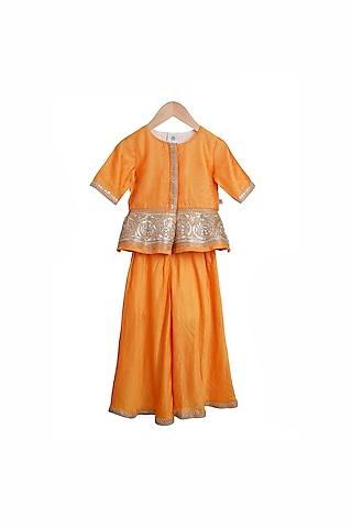 Saffron Chanderi & Cotton Palazzo Pant Set For Girls
