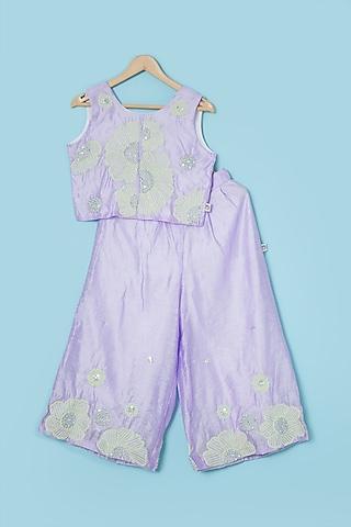 Lilac Embroidered Palazzo Pant Set For Girls