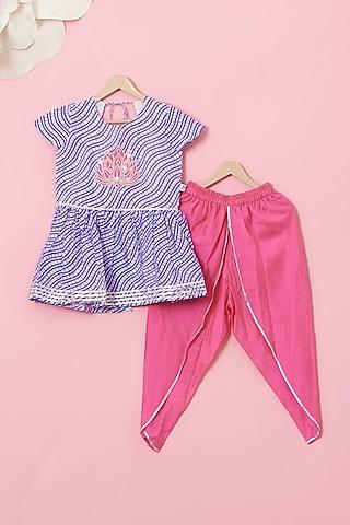 Pink Cotton & Handwoven Dhoti Set For Girls