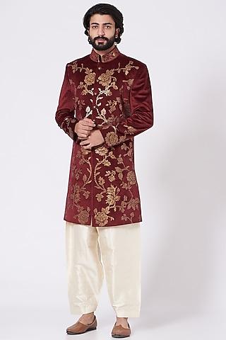 maroon-embroidered-sherwani