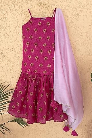 Rani Pink Cotton Silk Chanderi Handblock Printed Sharara set