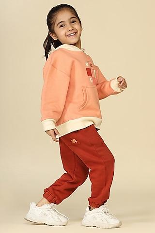 Dusty Pink Cotton Fleece Pant Set For Girls