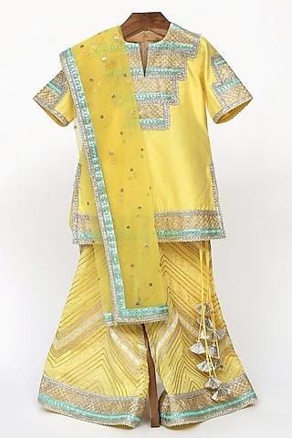 Yellow Chanderi Silk Sharara Set For Girls