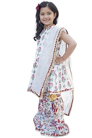 Cream Floral Printed Sharara Set For Girls