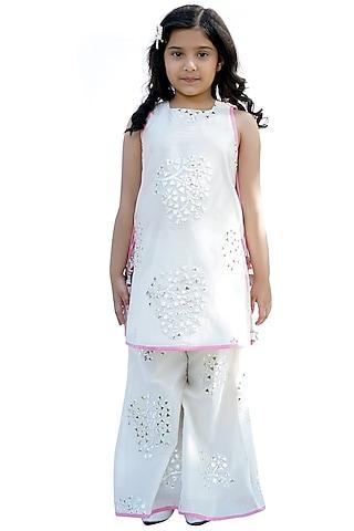 Cream Chanderi Silk Sharara Set For Girls