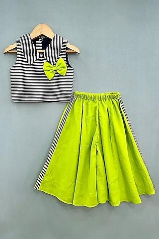 Lime Green Muslin Palazzo Pant Set For Girls