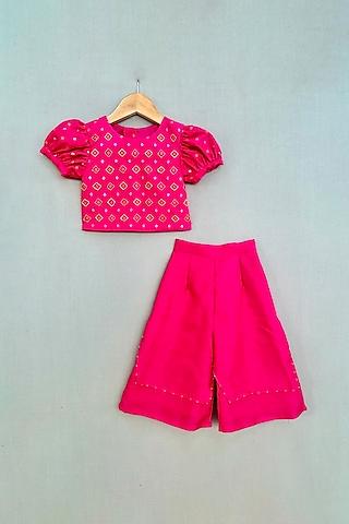 Pink Brocade & Silk Sequins Embroidered Co-Ord Set For Girls