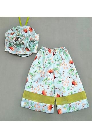 Green Muslin Satin Printed Co-Ord Set For Girls