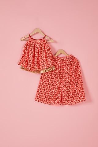 Red Georgette Geometric Printed Co-Ord Set For Girls