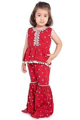 Red Bandhani Gharara Set For Girls