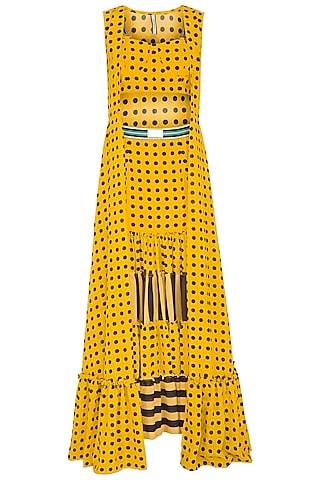 Yellow Polka Dot Bustier With Skirt & Cape