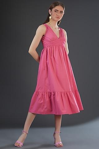 Pink Cotton Poplin Midi Dress