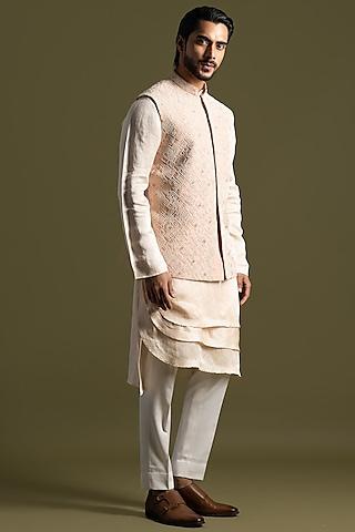 Peach Bemberg Silk Nehru Jacket
