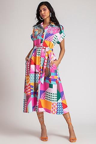 Multi Colored Shirt Dress With Graphic Print