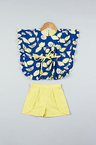 Blue & Yellow Printed Co-Ord Set For Girls