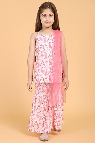 Pink Cotton Printed Sharara Set For Girls