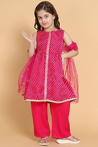 Pink Polyester Kurta Set For Girls