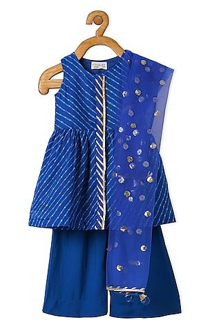 Blue Polyester Kurta Set For Girls