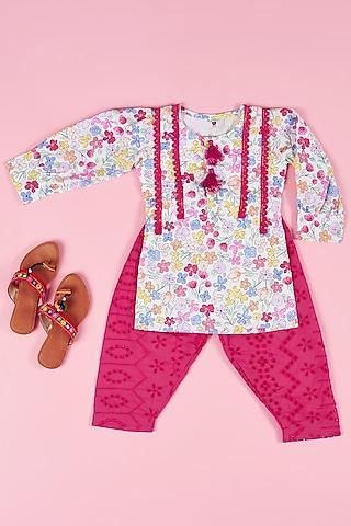 Pink Cotton Dhoti Set For Girls