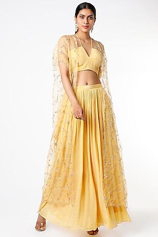 Yellow Embroidered Pant Set For Girls